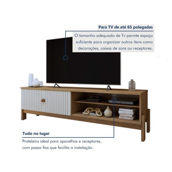 Rack Bancada Ouro Preto Larg. 1.64m Cinamomo/Off C/Detalhe Frisado para TV até 65