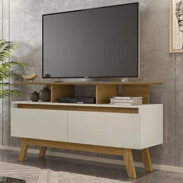Rack Bancada Rubi Larg. 1.20m Cinamomo/Off para TV até 50" - Bechara