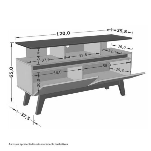 Rack Bancada Rubi Larg. 1.20m Cinamomo/Preto para TV até 50