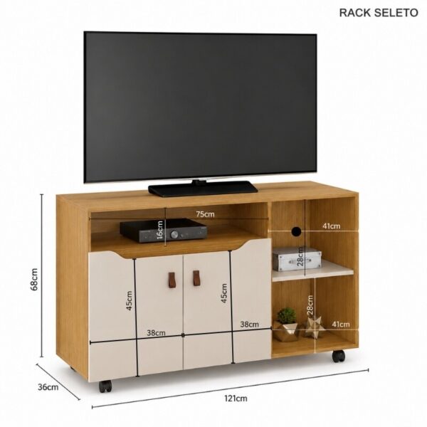 Rack Seleto Candian Larg. 1.21m Cinamomo/Off para TV até 49