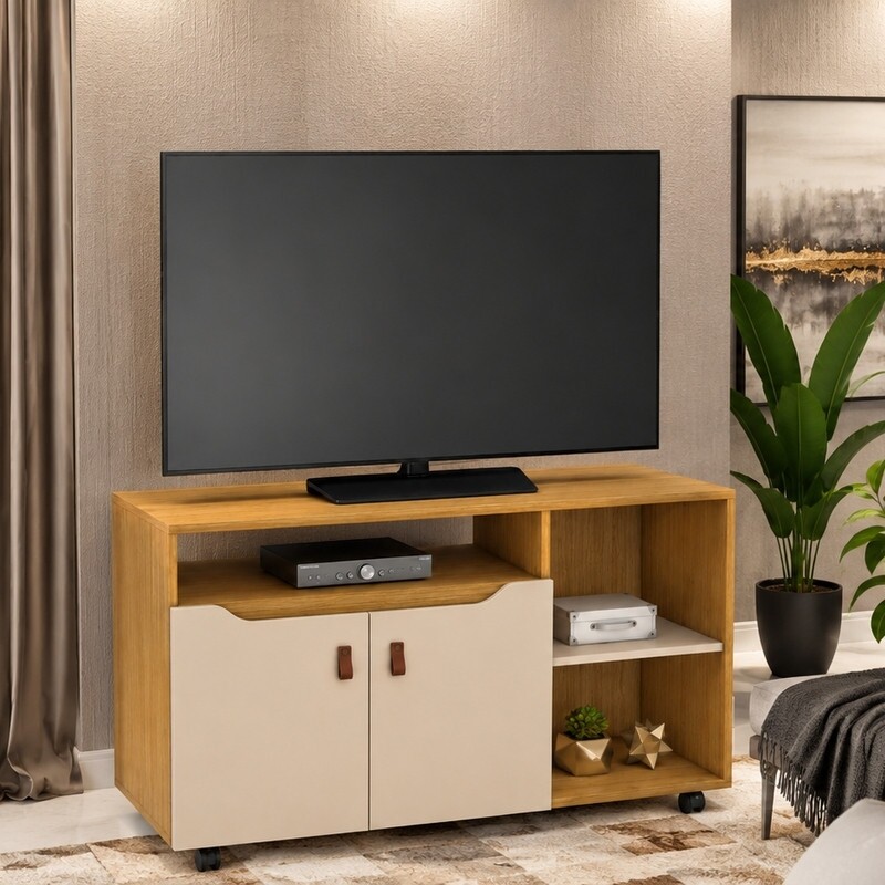 Rack Seleto Candian Larg. 1.21m Cinamomo/Off para TV até 49" - JCM