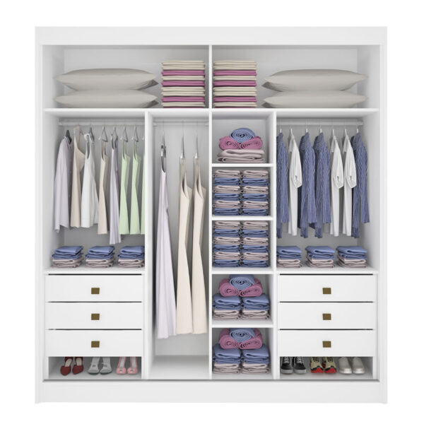 Roupeiro Titanium Branco 2 Portas C/ 1 Espelho Detalhe Ripado 100% MDF Larg. 2.20m - D Doro