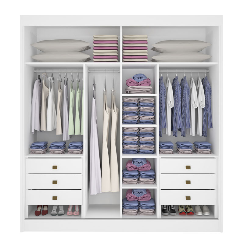 Roupeiro Titanium Branco 2 Portas C/ 1 Espelho Detalhe Ripado 100% MDF Larg. 2.20m - D Doro