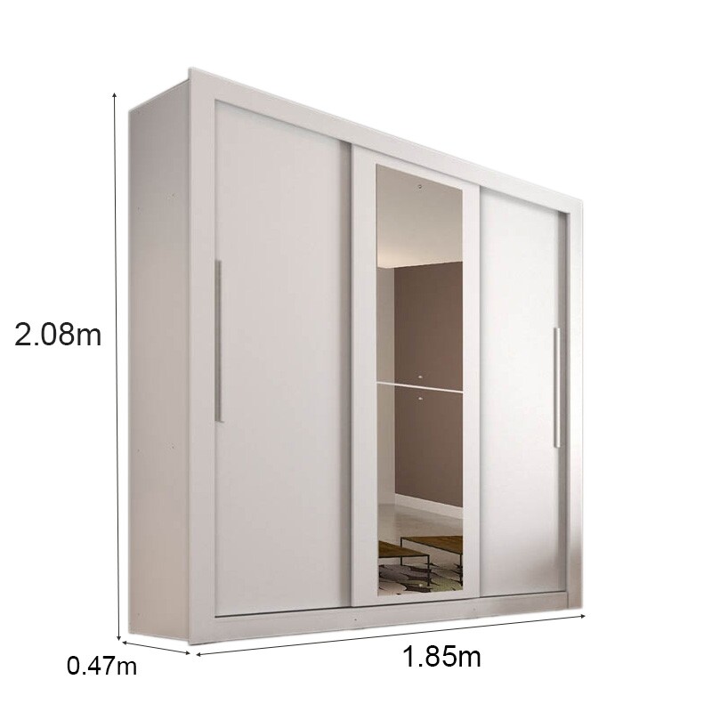 Guarda-Roupa Casal 3 Portas New Panamá c/Espelho Tóquio Branco Larg. 1.85m - Sallêto - Imagem 3