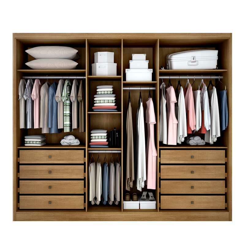 Roupeiro Casal Robust Plus Cumaru 6 Portas 8 Gavetas 100% MDF Larg. 2.76m - Novo Horizonte
