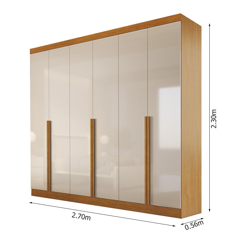 Guarda-roupa Casal Alvorada 6 Portas larg. 2.70m 100% MDF Nature/Off - Bianchi - Imagem 4