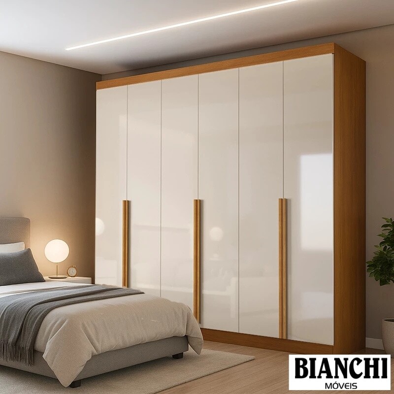 Guarda-roupa Casal Alvorada 6 Portas larg. 2.70m 100% MDF Nature/Off - Bianchi - Imagem 3
