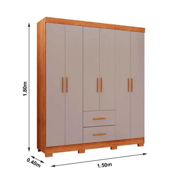 Roupeiro Solteiro Estrela Cinamomo/Off 6 Portas 2 Gavetas C/ Pés Larg. 1.50m - Sallêto