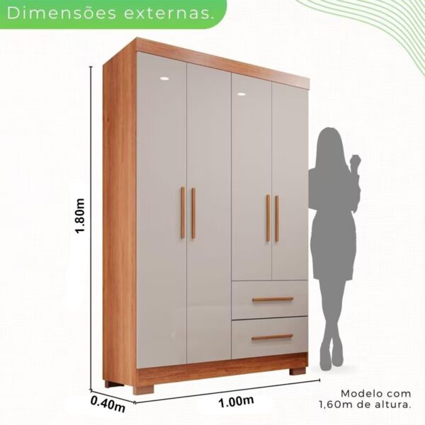 Roupeiro Solteiro Estrela Cinamomo/Off 4 Portas C/ Pés Larg. 1.00m - Sallêto