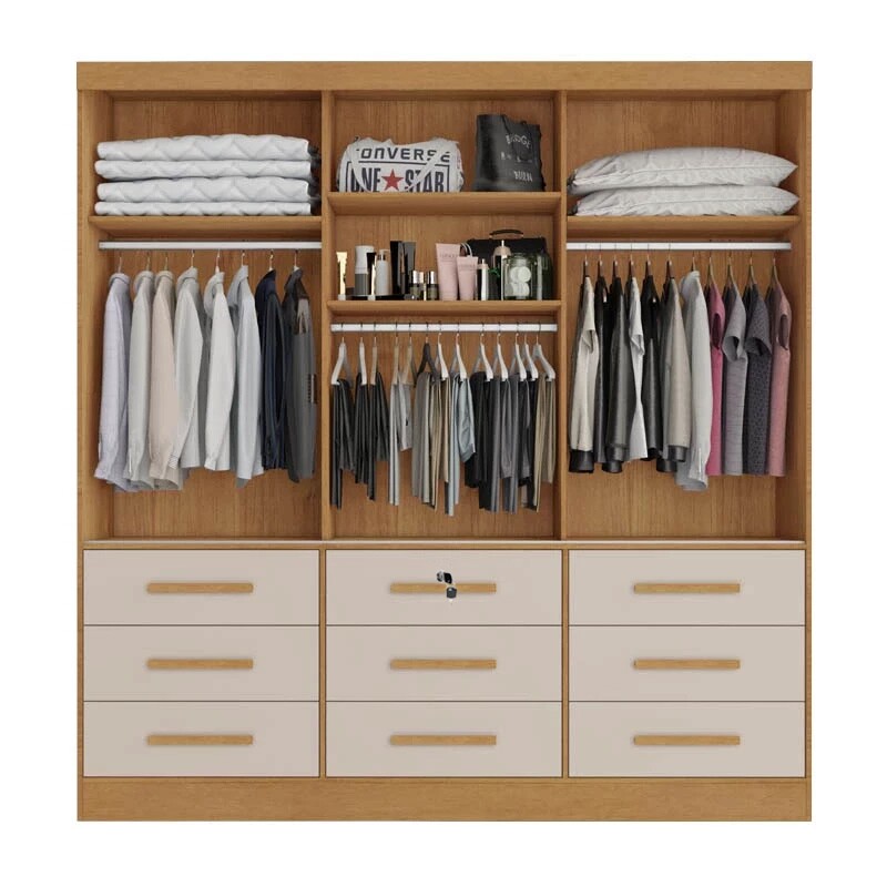 Roupeiro Turim Plus 3 Portas Nature/Off white 100% MDF Larg. 2.11 - Bianchi