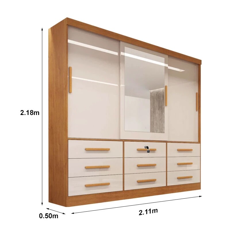 Roupeiro Turim Plus 3 Portas Nature/Off white 100% MDF Larg. 2.11 - Bianchi