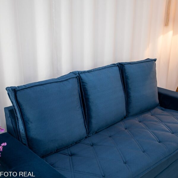 Sofá 3 e 2 lugares França com Puff Veludo Azul A16