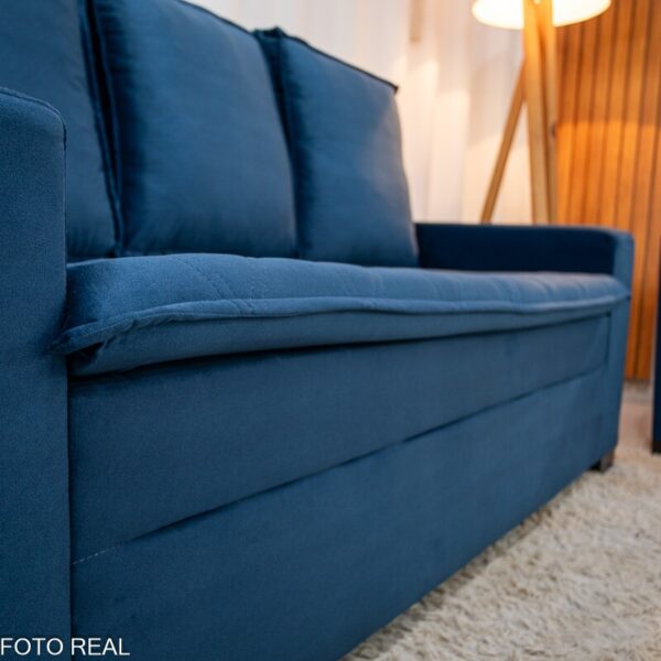 Sofá 3 e 2 lugares França com Puff Veludo Azul A16
