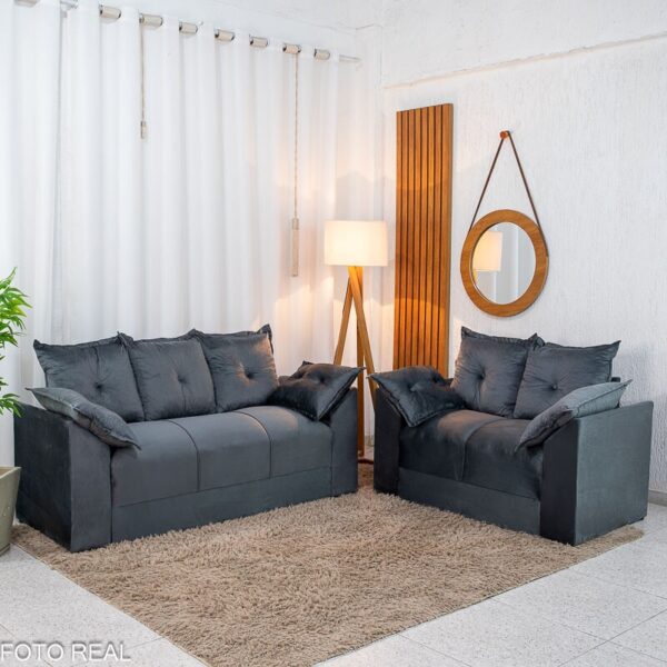 Sofá 3 e 2 lugares Petra Veludinho Cinza 605/502