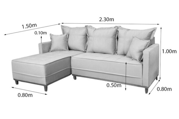 Sofá 3 Lug. Milão C/Chaise Lado Direito Linho Bege 1006 Larg. 2.30m - Molas Ensacadas