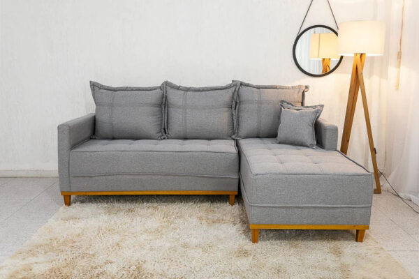 Sofá 3 Lug. Com Chaise Lado Esquerdo Milão Larg. 2.30m Linho Cinza 1008 - Molas Ensacadas
