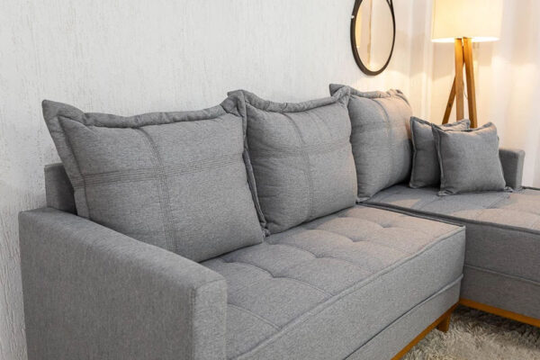 Sofá 3 Lug. Com Chaise Lado Esquerdo Milão Larg. 2.30m Linho Cinza 1008 - Molas Ensacadas