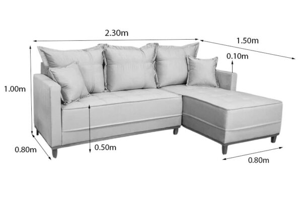 Sofá 3 Lug. Com Chaise Lado Esquerdo Milão Larg. 2.30m Linho Cinza 1008 - Molas Ensacadas