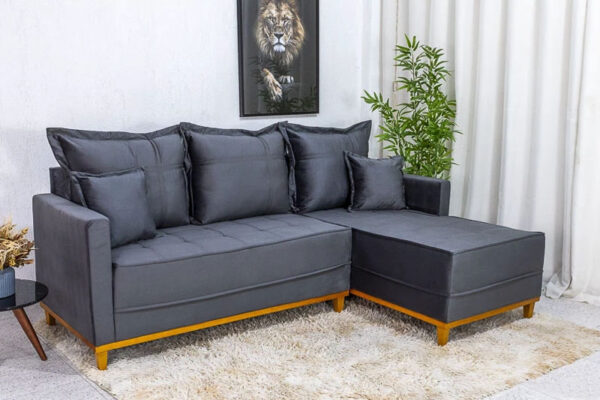 Sofá 3 Lug. Milão C/Chaise Lado Esquerdo Veludo Cinza 814 Larg. 2.30m - Molas Ensacadas