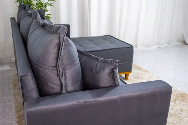 Sofá 3 Lug. Milão C/Chaise Lado Esquerdo Veludo Cinza 814 Larg. 2.30m - Molas Ensacadas