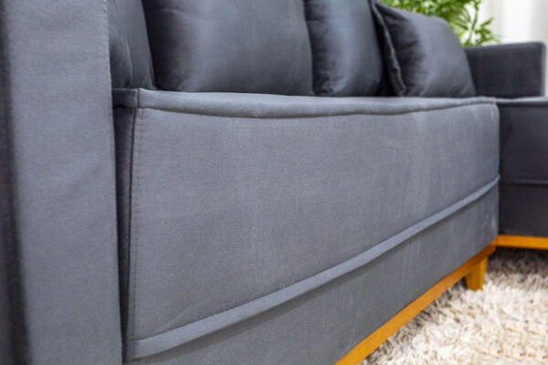 Sofá 3 Lug. Milão C/Chaise Lado Esquerdo Veludo Cinza 814 Larg. 2.30m - Molas Ensacadas