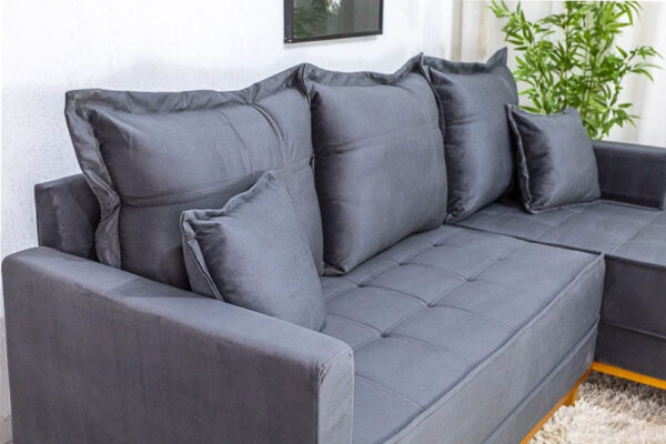 Sofá 3 Lug. Milão C/Chaise Lado Esquerdo Veludo Cinza 814 Larg. 2.30m - Molas Ensacadas