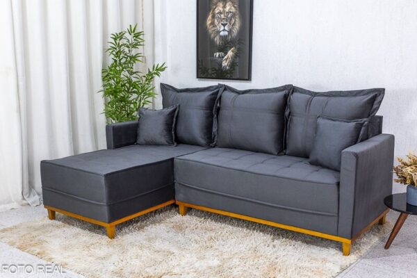 Sofá 3 Lug. Milão C/Chaise Lado Direito Veludo Cinza 814 Larg. 2.30m - Molas Ensacadas