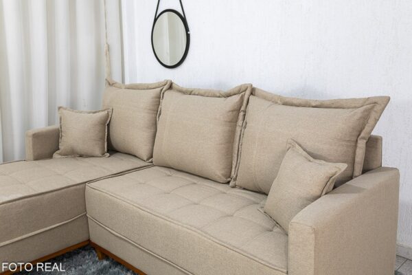 Sofá 3 Lug. Milão C/Chaise Lado Direito Linho Bege 1006 Larg. 2.30m - Molas Ensacadas