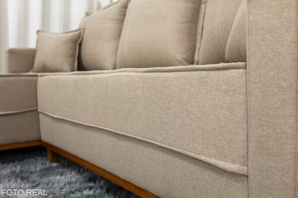 Sofá 3 Lug. Milão C/Chaise Lado Direito Linho Bege 1006 Larg. 2.30m - Molas Ensacadas