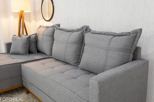 Sofá 3 Lug. Milão C/Chaise Lado Direito Linho Cinza 1008 Larg. 2.30m - Molas Ensacadas