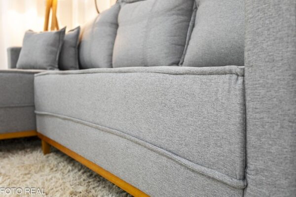 Sofá 3 Lug. Milão C/Chaise Lado Direito Linho Cinza 1008 Larg. 2.30m - Molas Ensacadas