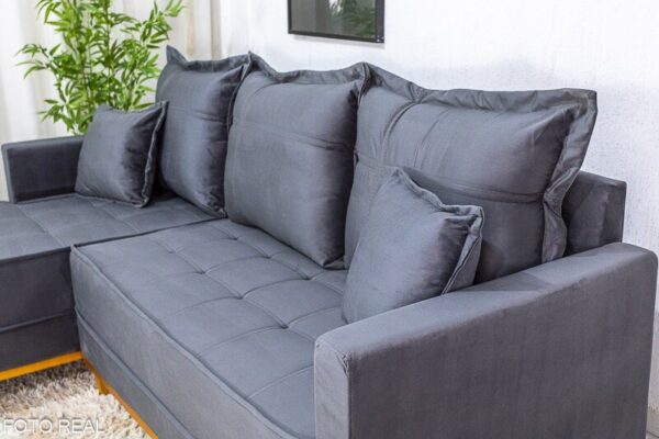Sofá 3 Lug. Milão C/Chaise Lado Direito Veludo Cinza 814 Larg. 2.30m - Molas Ensacadas
