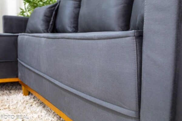 Sofá 3 Lug. Milão C/Chaise Lado Direito Veludo Cinza 814 Larg. 2.30m - Molas Ensacadas