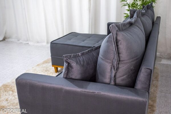 Sofá 3 Lug. Milão C/Chaise Lado Direito Veludo Cinza 814 Larg. 2.30m - Molas Ensacadas