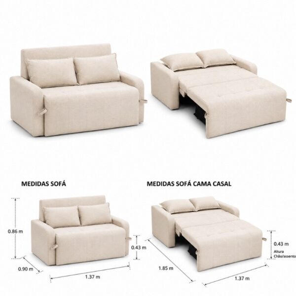 Sofá Cama Amora New Larg. 1.37m Linho Bege 488