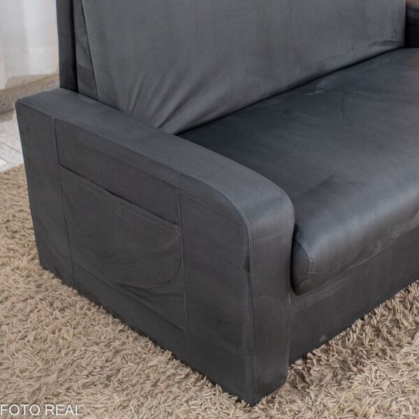 Sofá Cama Daiane Larg. 1.40m C/Baú Veludinho Chumbo 250
