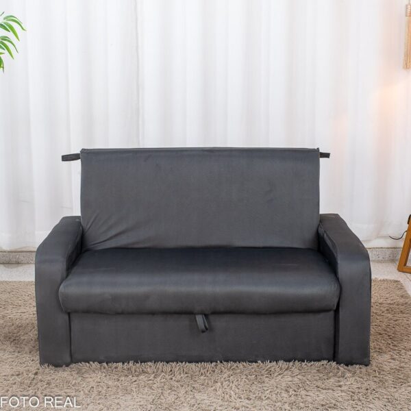 Sofá Cama Daiane Larg. 1.40m C/Baú Veludinho Chumbo 250