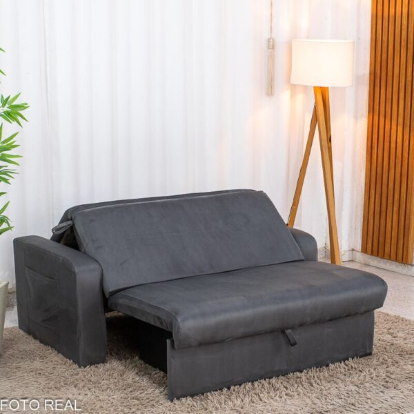 Sofá Cama Daiane Larg. 1.40m C/Baú Veludinho Chumbo 250
