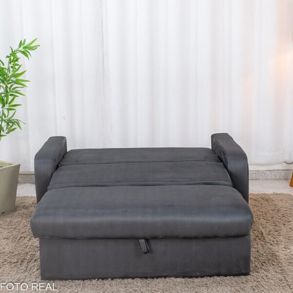 Sofá Cama Daiane Larg. 1.40m C/Baú Veludinho Chumbo 250