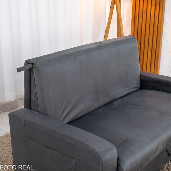 Sofá Cama Daiane Larg. 1.40m C/Baú Veludinho Chumbo 250