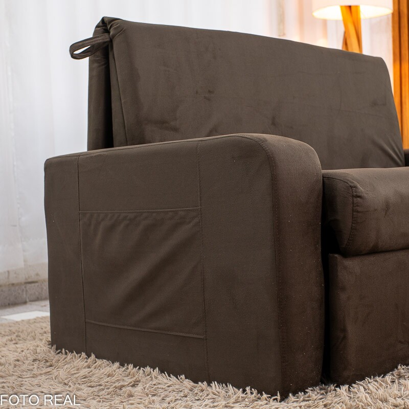 Sofá Cama Daiane Larg. 1.40m C/Baú Veludinho Marrom 256