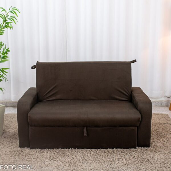 Sofá Cama Daiane Larg. 1.40m C/Baú Veludinho Marrom 256