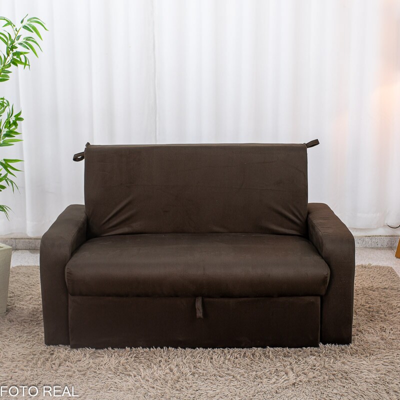 Sofá Cama Daiane Larg. 1.40m C/Baú Veludinho Marrom 256