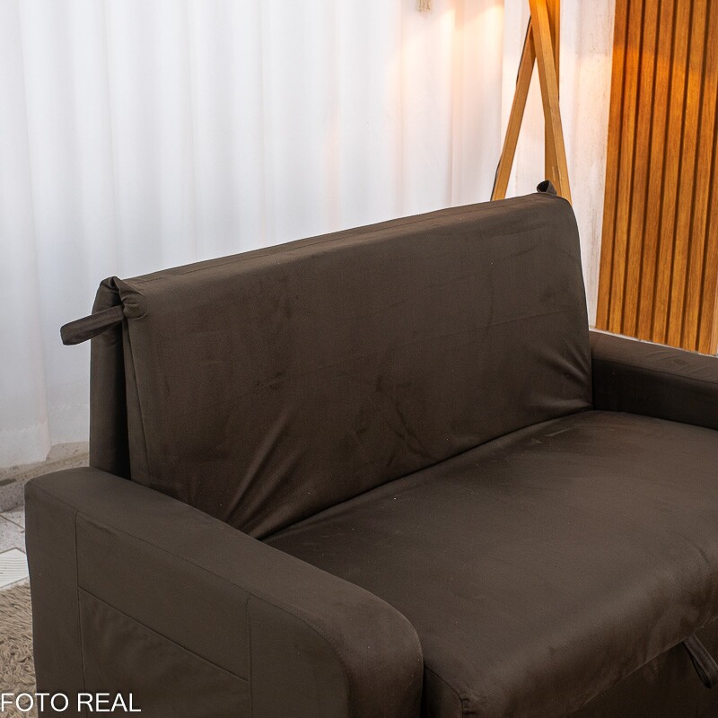 Sofá Cama Daiane Larg. 1.40m C/Baú Veludinho Marrom 256