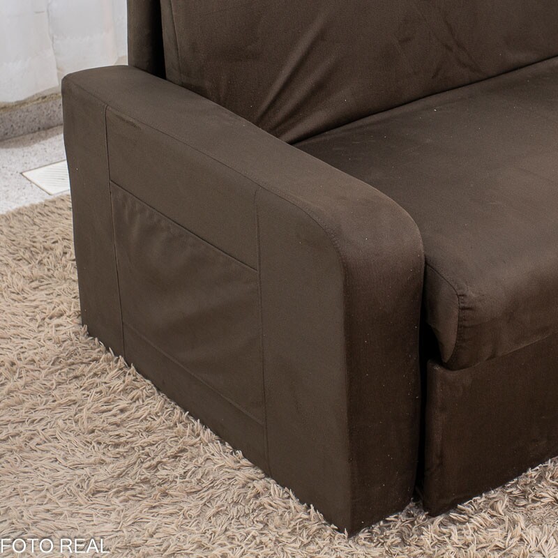 Sofá Cama Daiane Larg. 1.40m C/Baú Veludinho Marrom 256