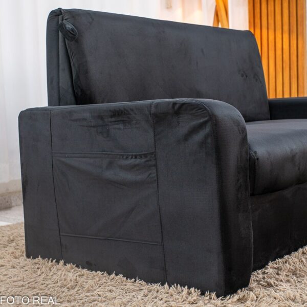 Sofá Cama Daiane Larg. 1.40m C/Baú Veludinho Preto 379/451
