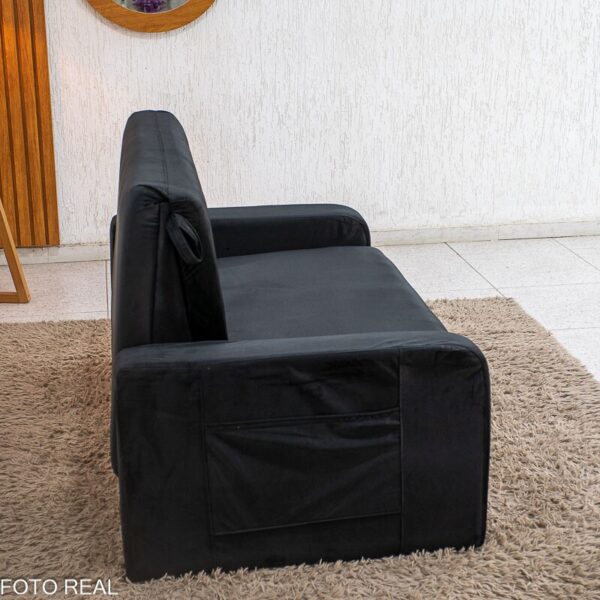 Sofá Cama Daiane Larg. 1.40m C/Baú Veludinho Preto 379/451