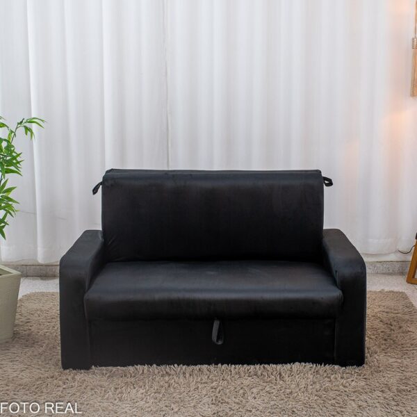 Sofá Cama Daiane Larg. 1.40m C/Baú Veludinho Preto 379/451
