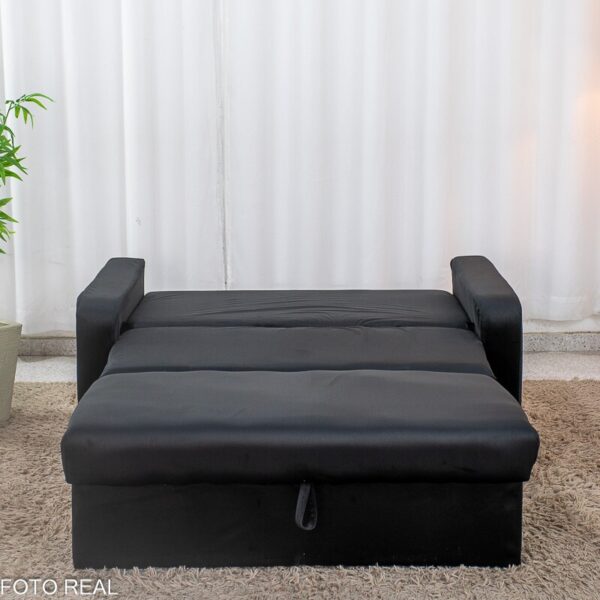 Sofá Cama Daiane Larg. 1.40m C/Baú Veludinho Preto 379/451