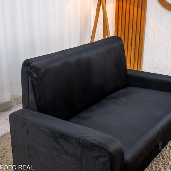 Sofá Cama Daiane Larg. 1.40m C/Baú Veludinho Preto 379/451